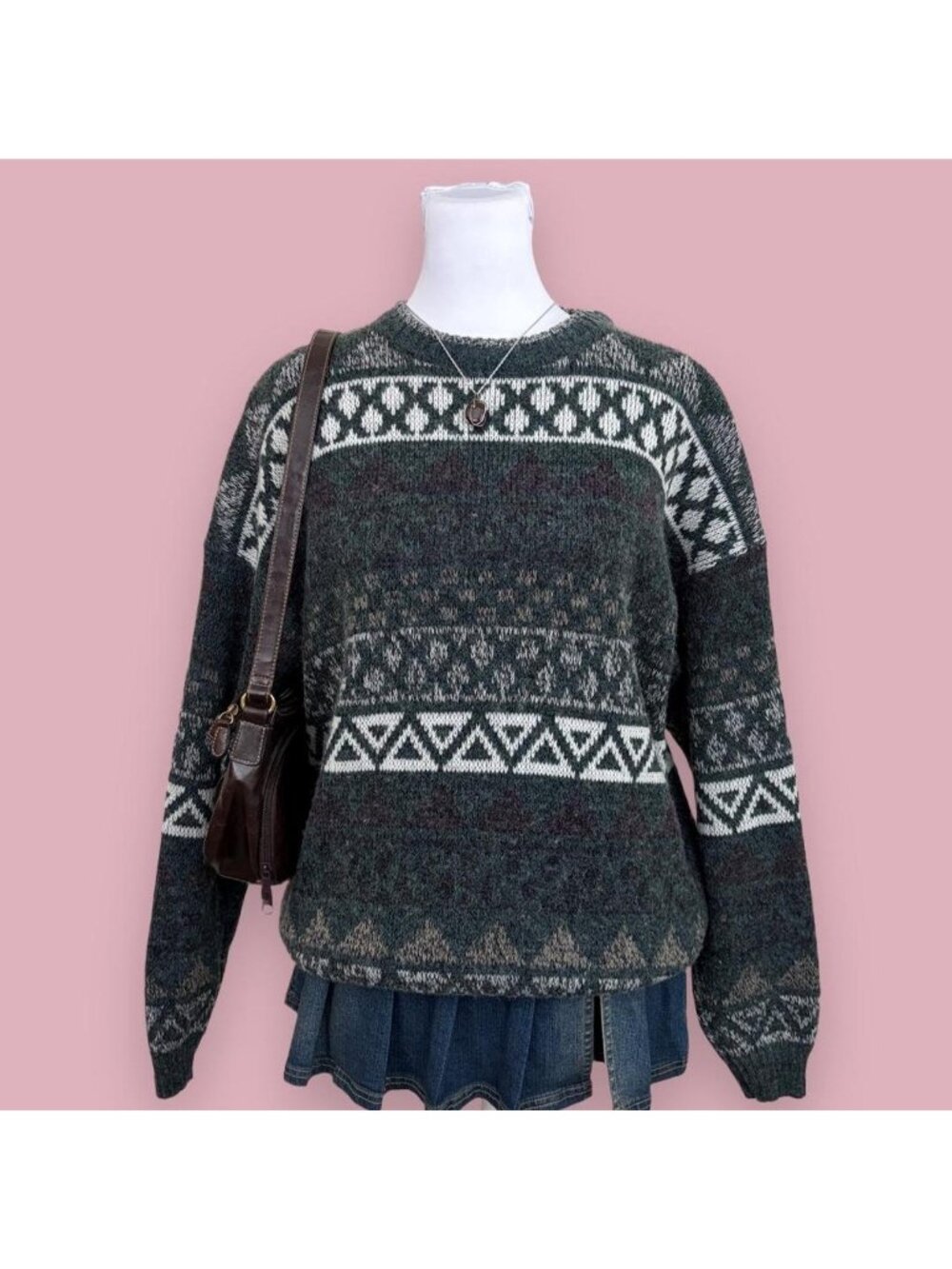 90s striped indie granpa wool blend sweater